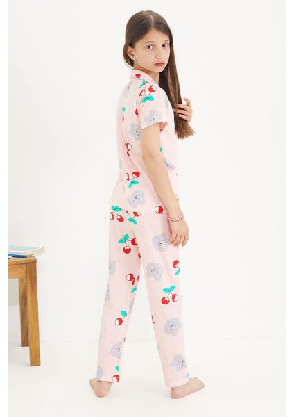 Kiraz Desenli Kısa Kol Kız Çocuk Göz Bantlı Pijama Takımı 18654 indirimleri