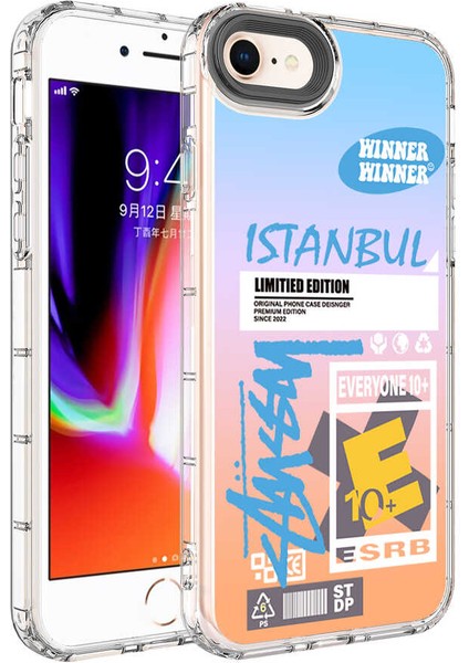 iPhone 8 - Uyumlu Kamera Korumalı Renkli Desenli Sert Silikon Mayaks Korn KAPAK-NO13