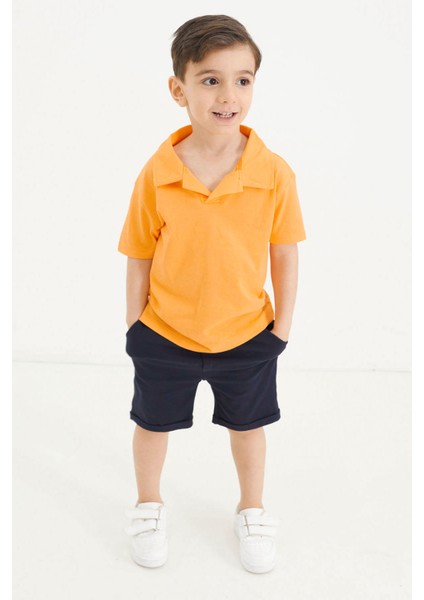 Erkek Bebek Turuncu Polo Yaka Tişörtlü Şortlu Takım 18633 modelleri