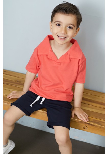 Erkek Bebek Pembe Polo Yaka Tişörtlü Şortlu Takım 18629 fiyatları