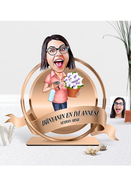 Kişiye Özel Dünyanın En Iyi Annesi Karikatürlü 3D Ahşap Biblo Plaket - 6