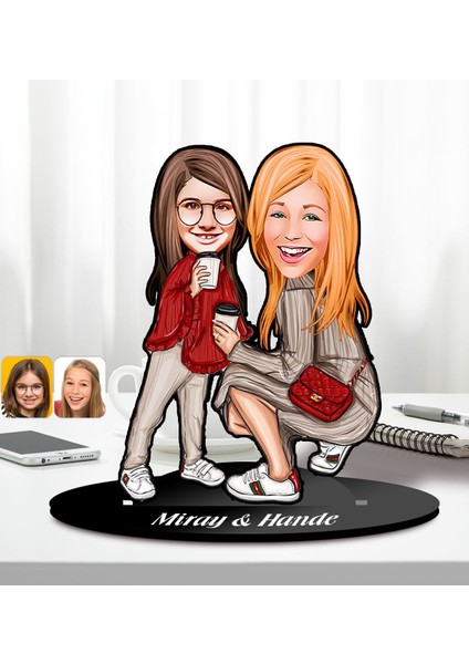 Kişiye Özel Anne-Kız Karikatürlü Ahşap Biblo-4, Anneye Hediye, Anneler Günü Hediyeleri