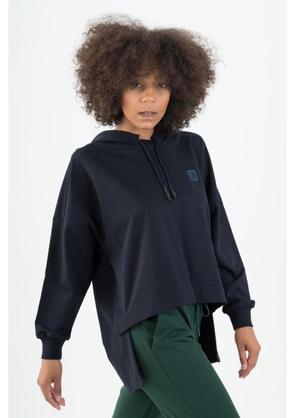 Oversize Kadın Kapüşonlu Lacivert Sweatshirt modelleri