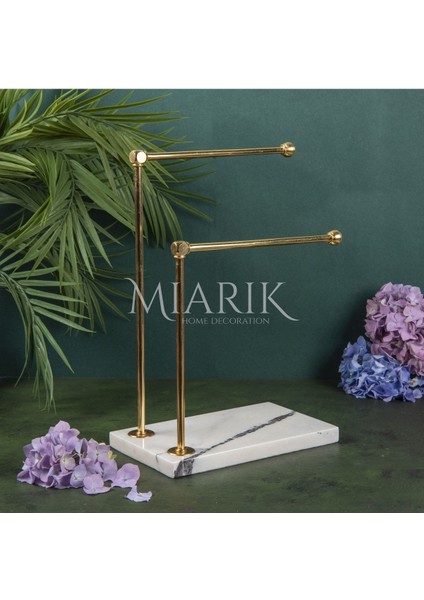 Miarik Design Dekoratif Mermer Ayaklı Iki Kollu Metal Banyo El Havluluk Standı