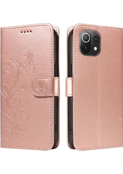 El Kayışı Kabartmalı Kelebek ve Kart Yuvası ile Xiaomi 11 Lite Için Kılıf (Yurt Dışından)
