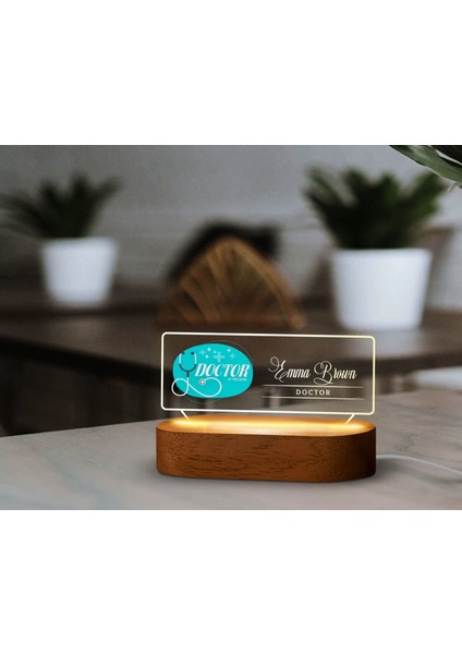 Kişiye Özel Isimli Doktor Temalı LED Işıklı Akrilik Masa Isimliği-5, Ofis Dekoru, Mesleki Hediye, Ofis Hediyeleri
