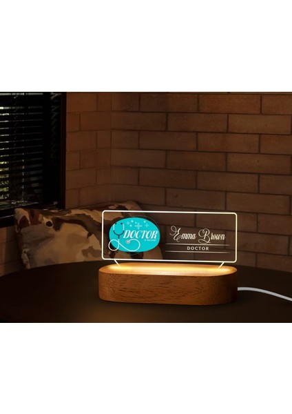 Kişiye Özel Isimli Doktor Temalı LED Işıklı Akrilik Masa Isimliği-5, Ofis Dekoru, Mesleki Hediye, Ofis Hediyeleri fiyatları