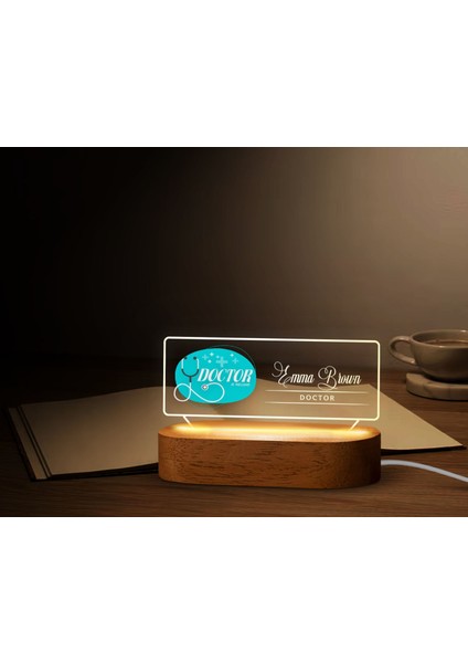 Kişiye Özel Isimli Doktor Temalı LED Işıklı Akrilik Masa Isimliği-5, Ofis Dekoru, Mesleki Hediye, Ofis Hediyeleri modelleri
