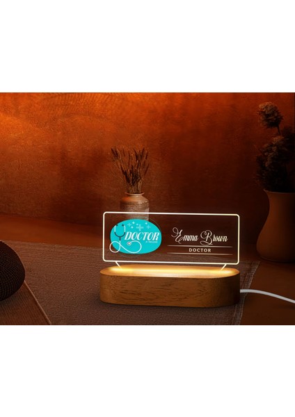 Kişiye Özel Isimli Doktor Temalı LED Işıklı Akrilik Masa Isimliği-5, Ofis Dekoru, Mesleki Hediye, Ofis Hediyeleri indirimleri