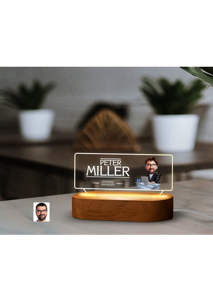 Kişiye Özel Isimli Erkek Patron Karikatürlü LED Işıklı Akrilik Masa Isimliği-12, Ofis Dekoru, Mesleki Hediye, Ofis Hediyeleri