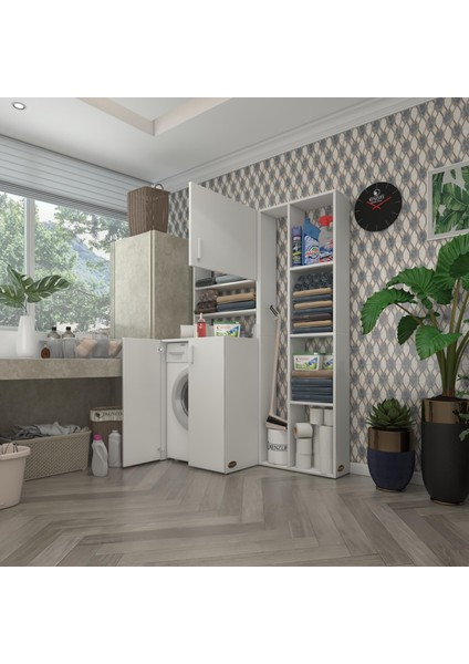 Kenzlife çamaşır makinesi dolabı kasparovsüpürgemdf byz 180*126*55-20 % 100 mdf full mdf banyo kapaklı arkalıksız