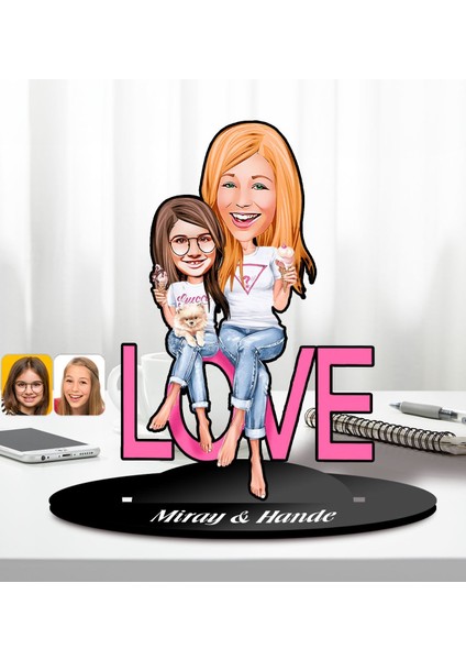 Kişiye Özel Anne-Kız Karikatürlü Ahşap Biblo-8, Anneye Hediye, Anneler Günü Hediyeleri