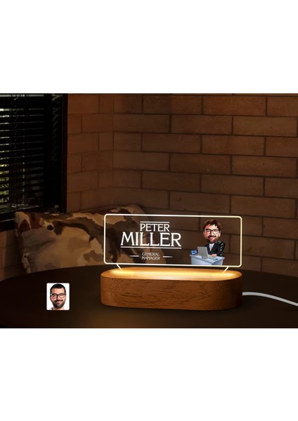 Kişiye Özel Isimli Erkek Patron Karikatürlü LED Işıklı Akrilik Masa Isimliği-12, Ofis Dekoru, Mesleki Hediye, Ofis Hediyeleri modelleri