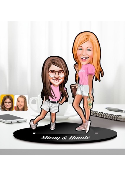 Kişiye Özel Anne-Kız Karikatürlü Ahşap Biblo-5, Anneye Hediye, Anneler Günü Hediyeleri