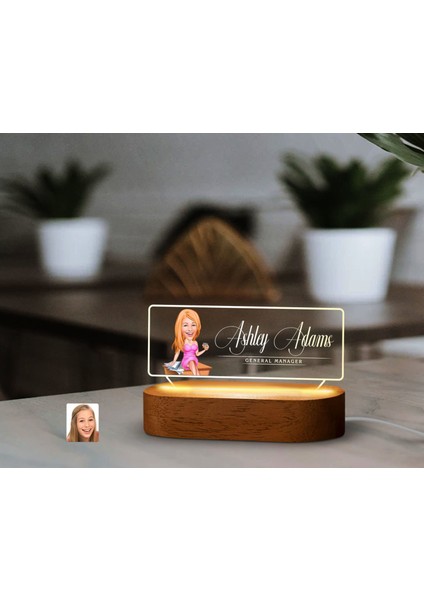 Kişiye Özel Isimli Patron Karikatürlü LED Işıklı Akrilik Masa Isimliği-7, Ofis Dekoru, Mesleki Hediye, Ofis Hediyeleri