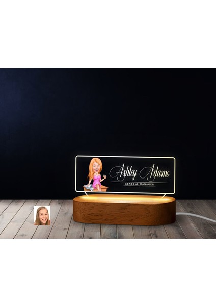 Kişiye Özel Isimli Patron Karikatürlü LED Işıklı Akrilik Masa Isimliği-7, Ofis Dekoru, Mesleki Hediye, Ofis Hediyeleri modelleri