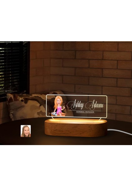 Kişiye Özel Isimli Patron Karikatürlü LED Işıklı Akrilik Masa Isimliği-7, Ofis Dekoru, Mesleki Hediye, Ofis Hediyeleri fırsatları