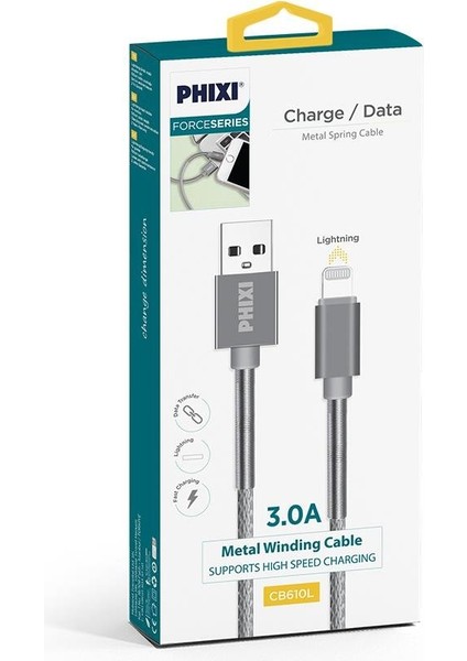 Force CB610L Metal Örgü 100 cm Lightning USB Şarj ve Data Kablosu