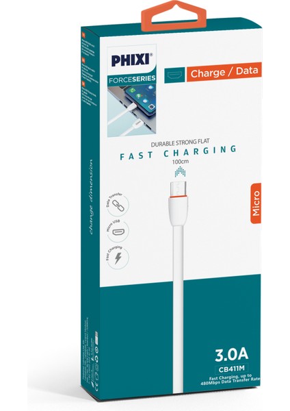 CB411M Force Yassı Kablolu 100 cm Micro USB Şarj ve Data Kablosu