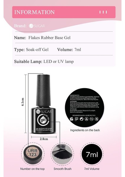 Kalıcı Oje Flakes Rubber Base 7 ml URB124 modelleri