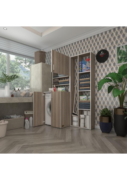 Kenz Life  Çamaşır Makinesi Dolabı Kasparovsüpürge Crd 180*126*55-20 Banyo Kapaklı Arkalıksız