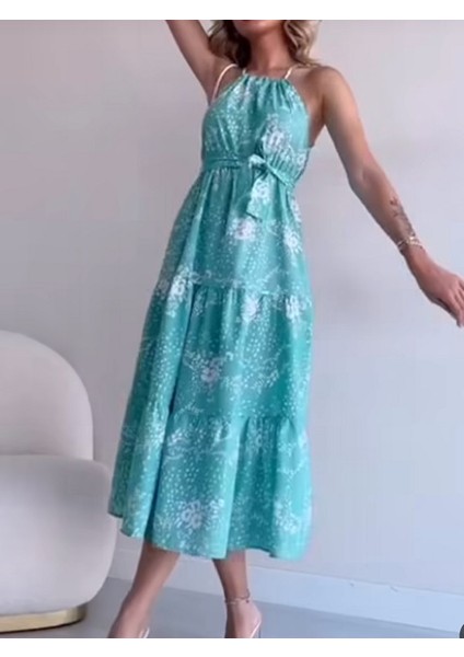 Halter Yaka Poplin Elbise