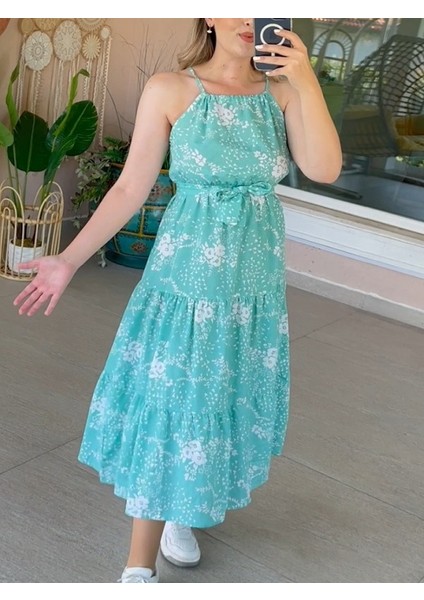 Halter Yaka Poplin Elbise