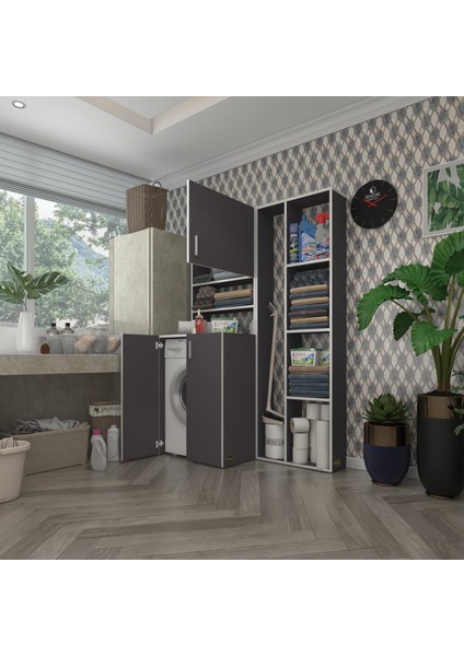 Kenzlife çamaşır makinesi dolabı kasparovsüpürge gri 180*126*55-20 banyo kapaklı arkalıksız