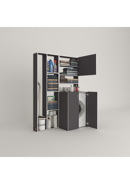 Kenzlife çamaşır makinesi dolabı kasparovsüpürge gri 180*126*55-20 banyo kapaklı arkalıksız