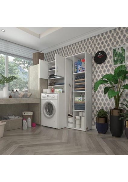 Kenzlife çamaşır makinesi dolabı hayzumsüpürge byz 180*126*55 banyo kiler çift kapaklı arkalıklı