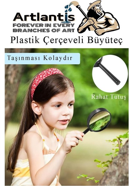 Büyüteç 90 mm 1 Adet 5x Plastik Sap Çerçeveli Büyüteç Merçek Okul Büro Ofis