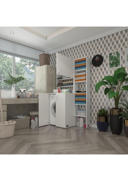 Kenzlife  Çamaşır Makinesi Dolabı Kasparovmaksmdf Byz 180*096*55-20 % 100 Mdf Full Mdf Banyo Kapaklı Arkalıksız