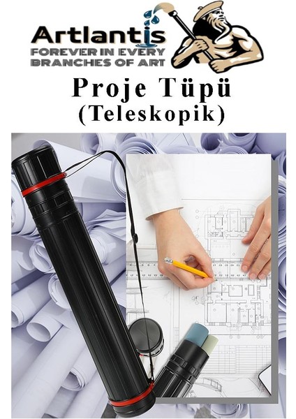 Proje Tüpü Siyah Dar 1 Adet Teleskopik Bozuka Proje Tüpü Iki Kademeli Teknik Çizim Çantası