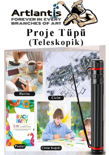 Proje Tüpü Siyah Dar 1 Adet Teleskopik Bozuka Proje Tüpü Iki Kademeli Teknik Çizim Çantası