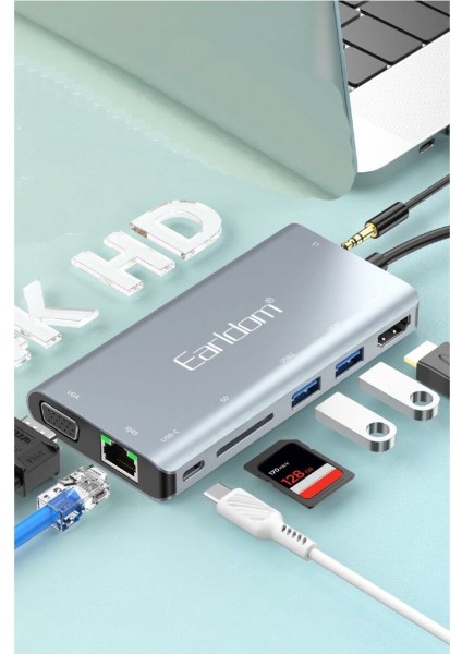 Macbook Air/pro Uyumlu 8 In 1 Hub Type-C To HDMI Tv Projeksiyon USB Sd/tf Ethernet Lan Çevirici