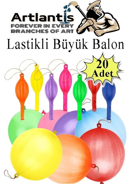 Lastikli Balon Zıpzıp 20 Adet Ipli Balon Lateks Büyük Balon Punch Panç Renkli Balon