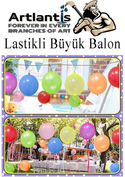 Lastikli Balon Zıpzıp 20 Adet Ipli Balon Lateks Büyük Balon Punch Panç Renkli Balon