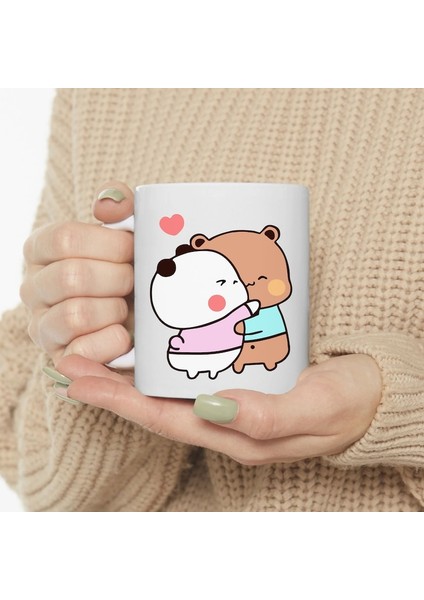 Sevimli Bubu ve Dudu Kahve Kupa, Ayı Seramik Kupa, Panda Ayı Kupası,ingilizce Kupa