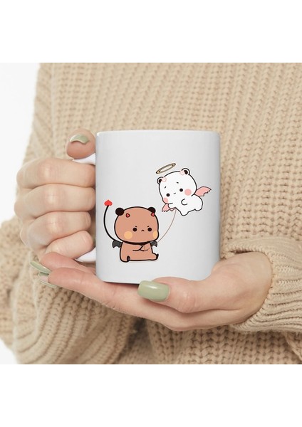 Sevimli Bubu ve Dudu Kahve Kupa, Ayı Seramik Kupa, Panda Ayı Kupası,ingilizce Kupa