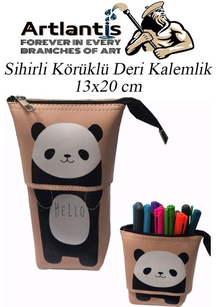 Körüklü Kalemlik Panda 1 Adet Pudra Renk Sihirli Körüklü Deri Kalemlik Kalem Çantası Sevimli Panda Kalem Kutusu