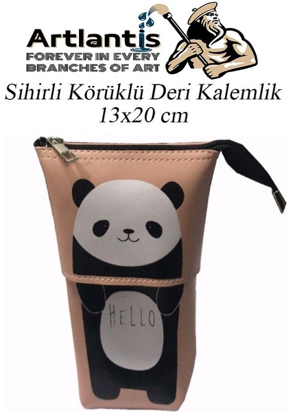 Körüklü Kalemlik Panda 1 Adet Pudra Renk Sihirli Körüklü Deri Kalemlik Kalem Çantası Sevimli Panda Kalem Kutusu fiyatları