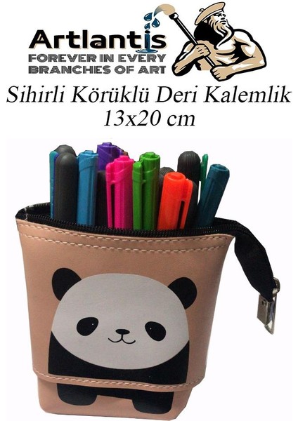Körüklü Kalemlik Panda 1 Adet Pudra Renk Sihirli Körüklü Deri Kalemlik Kalem Çantası Sevimli Panda Kalem Kutusu modelleri