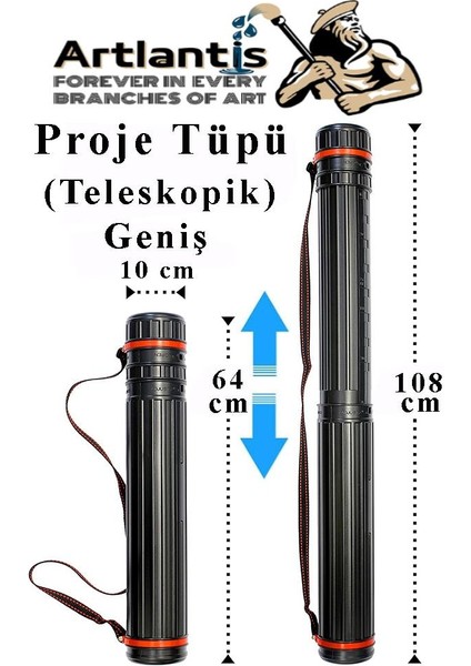 Proje Tüpü Siyah Geniş 1 Adet Teleskopik Bozuka Proje Tüpü Iki Kademeli Teknik Çizim Çantası