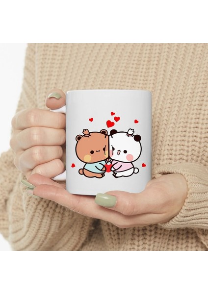 Sevimli Bubu ve Dudu Kahve Kupa, Ayı Seramik Kupa, Panda Ayı Kupası,ingilizce Kupa