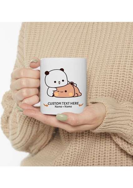 Kişiselleştirilmiş Sevimli Bubu ve Dudu Kahve Kupa, Ayı Seramik Kupa, Özel,ingilizce Kupa