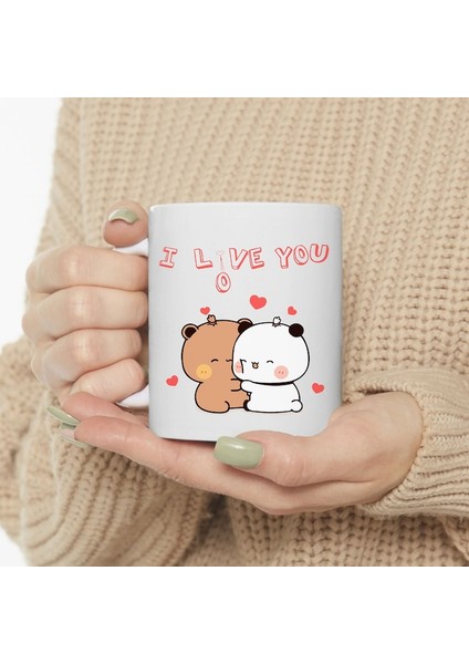 Sevimli Bubu ve Dudu Kahve Kupa, Ayı Seramik Kupa, Panda Ayı Kupası,ingilizce Kupa
