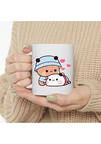 Sevimli Bubu ve Dudu Kahve Kupa, Ayı Seramik Kupa, Panda Ayı Kupası, Sevi,ingilizce Kupa