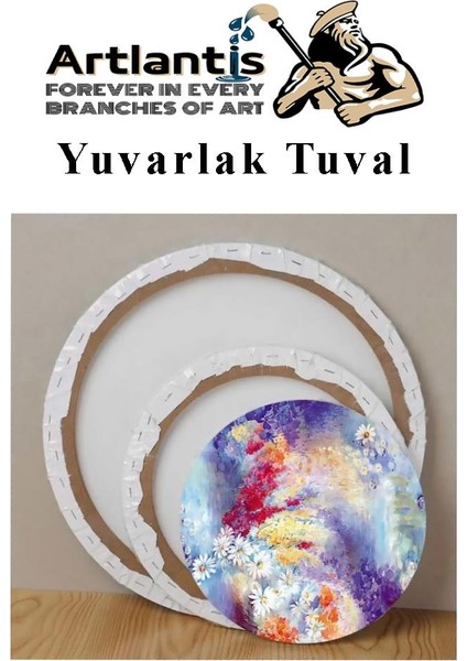 Yuvarlak Tuval 40X40 cm 1 Adet Arkadan Zımbalı Astarlı Resim Tuvali Akrilik Boya Yağlı Boya