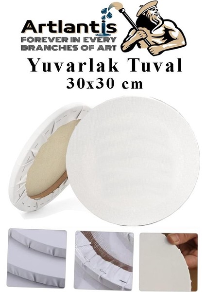 Yuvarlak Tuval 30X30 cm 1 Adet Arkadan Zımbalı Astarlı Resim Tuvali Akrilik Boya Yağlı Boya