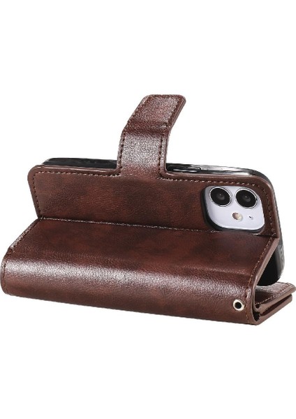 IPhone 12 Için Kılıf Mini Pu Deri Kickstand 9 Kart Yuvaları Manyetik Cüzdan (Yurt Dışından)